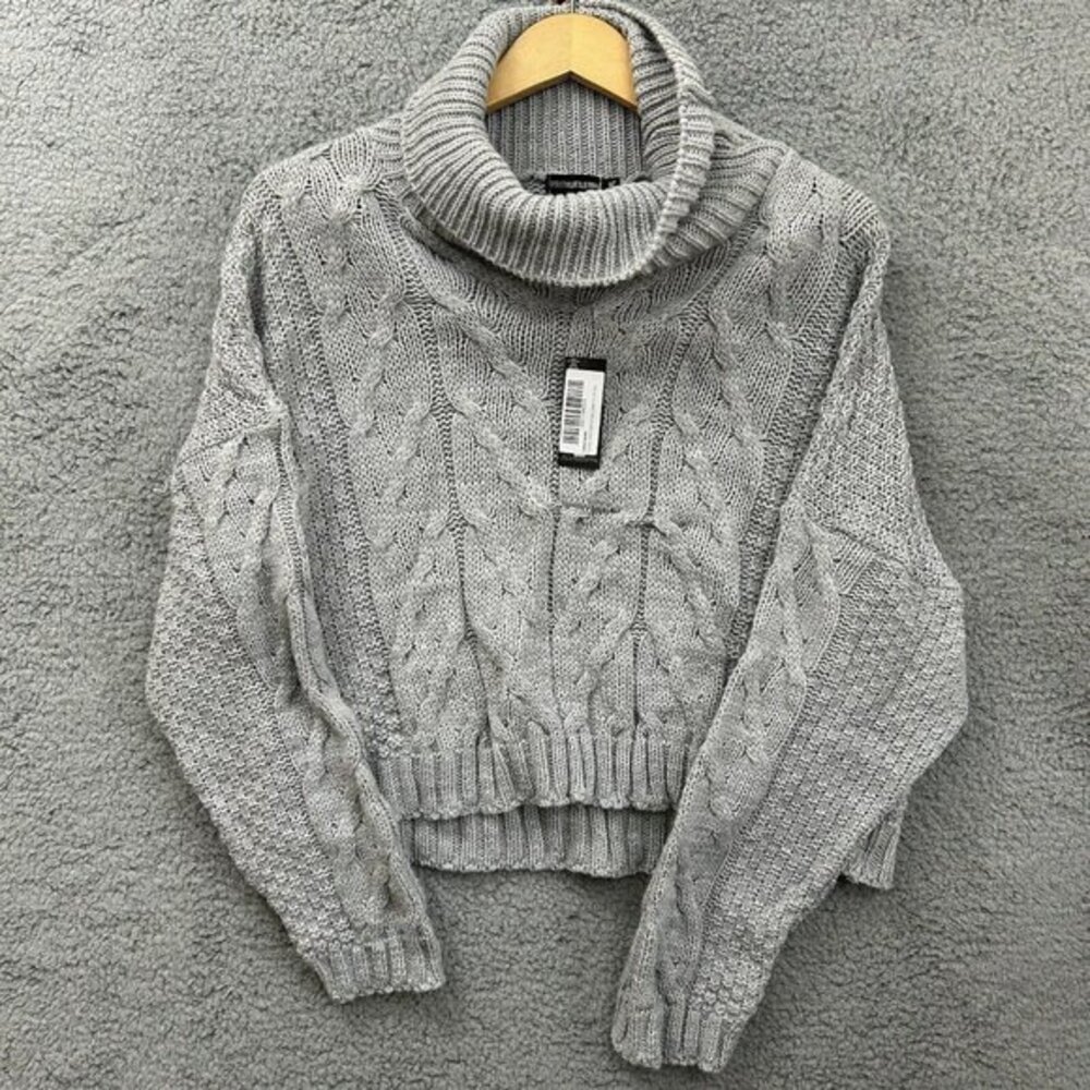 Pretty Little Thing NWT Gray Knit Cable Crop Turtleneck Sweater Y2k Size XXL